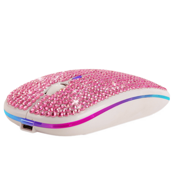 Creative Diamond Crystal Wireless Mouse, Rechargeable Wireless Mouse for MacBook Pro/MacBook Air, 1600dpi Bluetooth Wireless Mouse for Laptop/PC/Mac/iPad pro/Computer Pink
