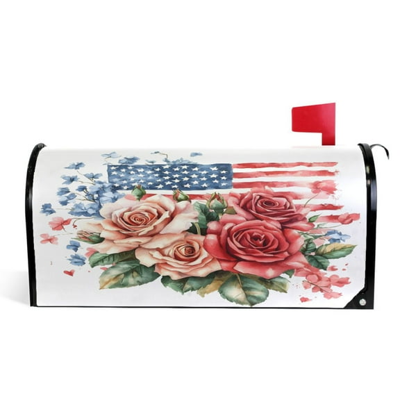 Ryvnso Mailbox Cover Roses American Flag Magnetic Mailbox Wrap Standard Size 21x18 Inch
