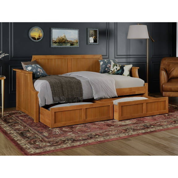 Daybed with Storage - Twin Size, Solid Wood Frame, 2 Drawers - 39" x 79.5" x 34.63"