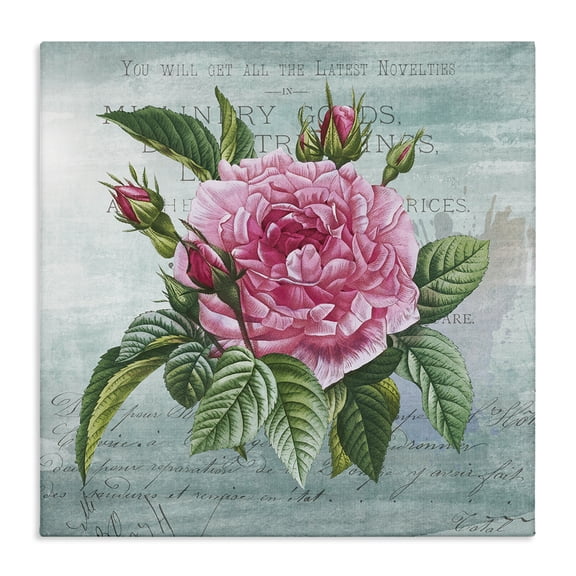 Stupell Industries Pink Dahlia over Rustic Floral Painting Wrapped Canvas Canvas Art Print Wall Art, 17 x 17