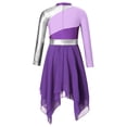 thumbnail image 2 of YONGHS Kids Girls Long Sleeve Gold Metallic Ballet Liturgical Praise Lyrical Dance Dress Purple 6, 2 of 7
