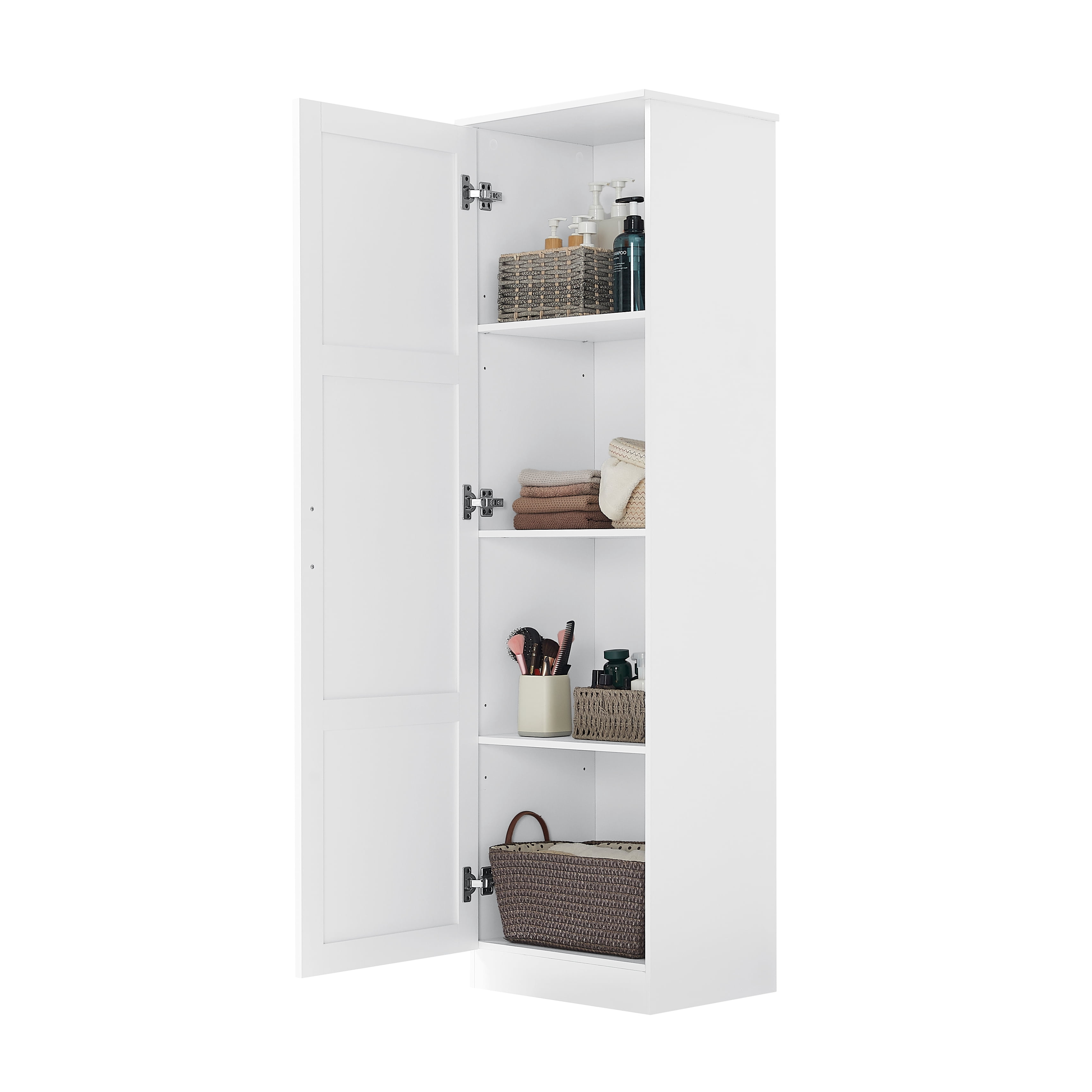 HOQBN Storage Cabinet with One Door & Adjustable Shelf,60" H Tall Bathroom Storage Cabinet for Bathroom,Office,White