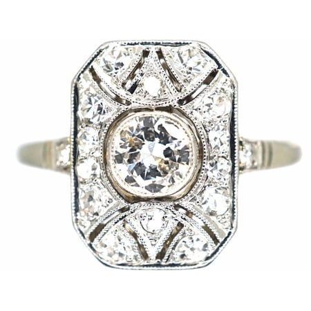 Art Deco Navette Ring, Bezel Set Diamond Engagement Ring, Rectangular Ring, 14K White Gold Plated, 2.2 Ct Simulated Diamond