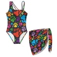 thumbnail image 3 of Xoenoiee Colorful Dog Paw Print Girls' One-Piece Swimsuit with Adjustable Strap and Matching Cover Up Skirt, Quick Dry Bathing Suit Padded Swimwear Set, 9-10 Years, 3 of 7