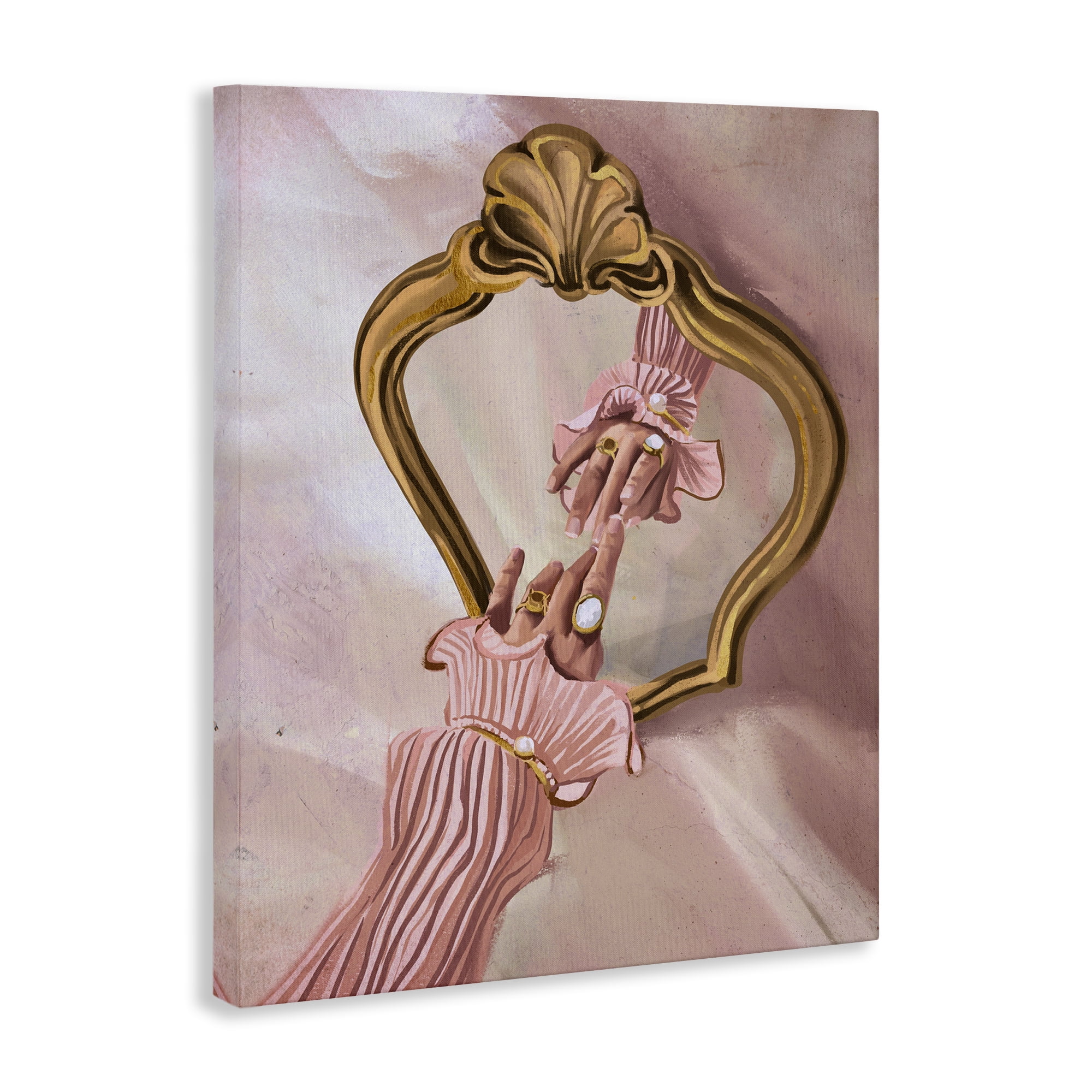 Stupell Industries Chic Hand Mirror Reflection People Painting Wrapped Canvas Art Print Wall Art, 16 x 20