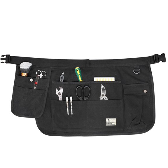 Waiter Waitress Apron with 9 Pocket Canvas Half Tool Apron Adjustable Belt Server Apron Cleaning Work Apron Professional Household Waist Apron Waterproof Kitchen Apron