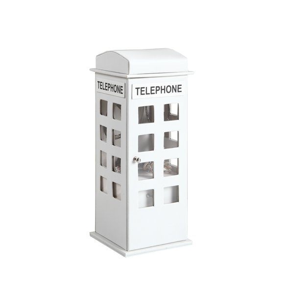 ORE International HBB1818 11.5" Tall Leather Jewelry Box, British Telephone Design, White