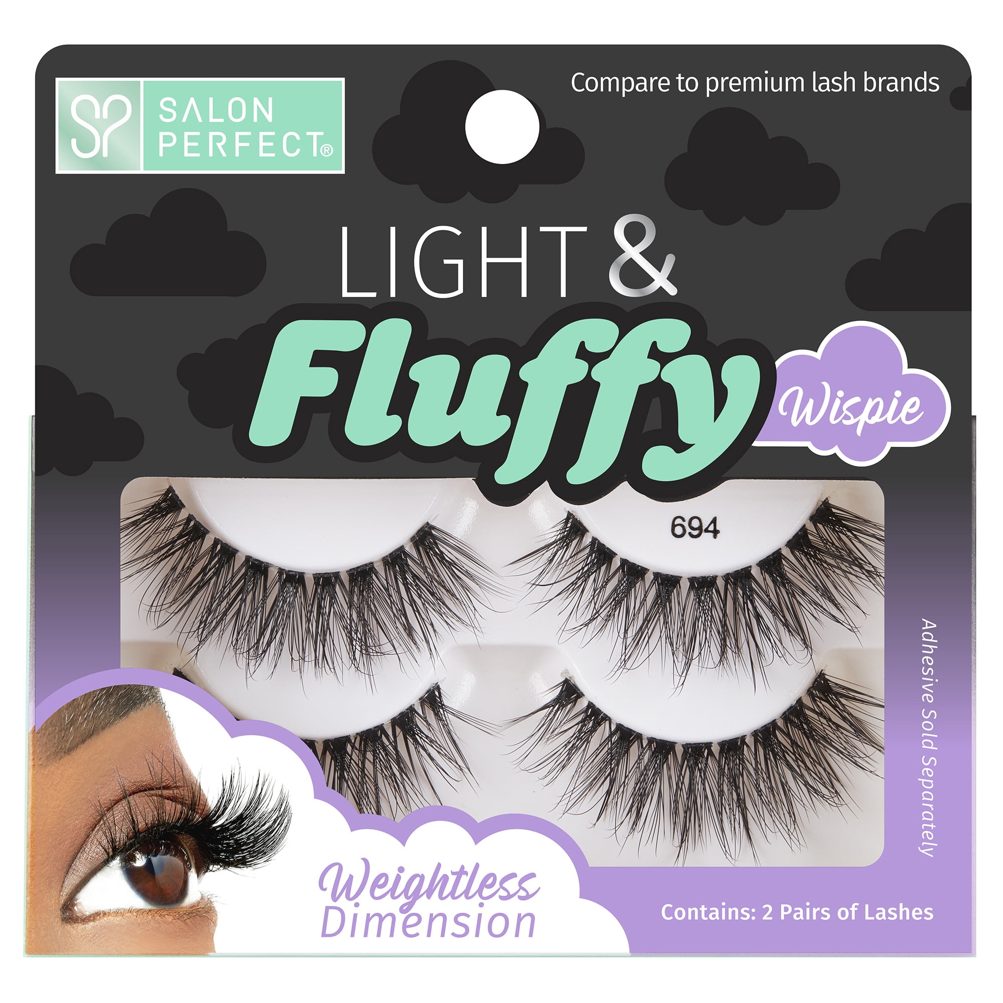 Salon Perfect Light \u0026 Fluffy Lash 694, Black, 2 Pairs - Walmart.com