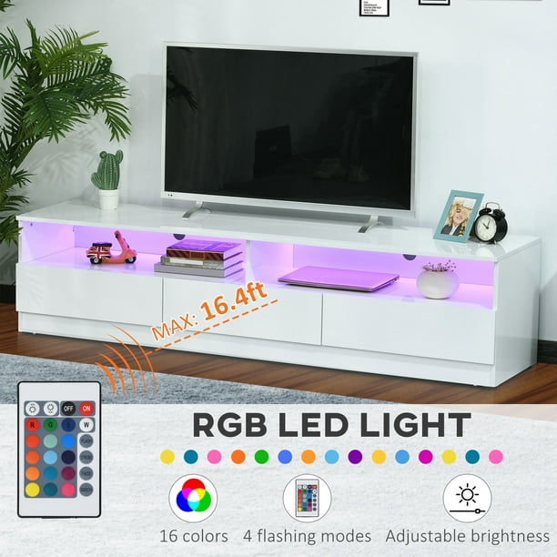 Meuble TV Moderne Brillant avec Bandes LED et télécommande Meuble