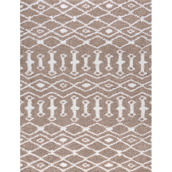 Tayse Jersey Shag Shag Area Rug JRS1208 Contemporary Tan Lines Dotted 7' 10" x 10' 2" Rectangle