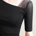 thumbnail image 6 of Lenpel Women's Mesh Tops Half Sleeve Asymmetrical Neck Patchwork Slim T-Shirts Tight Casual Tee Shirts Going out Blouses(Black,Small), 6 of 7