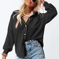 thumbnail image 3 of Blusa elegante de manga larga para mujer, chaqueta, tops casuales, camisa de manga larga con tapeta de botones tipo gofre, camisas lisas, cuello alto, blusa holgada S-2XL, 3 of 6
