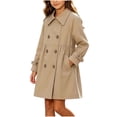 thumbnail image 2 of Maqroz Girls Coats Classic Double Breasted Trench Style Belted Kids Windproof Outerwear Elegant Lapel Long Jacket Youth Fall Winter Fashion Overcoat Size 5-15 Years, 2 of 6