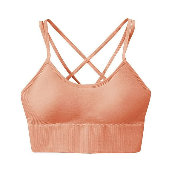 Joau Strappy Sports Bra Criss Cross Back Padded Low Impact Wirefree Bralettes Cropped Tops Seamless Comfortable Yoga Bra for Workout Fitness
