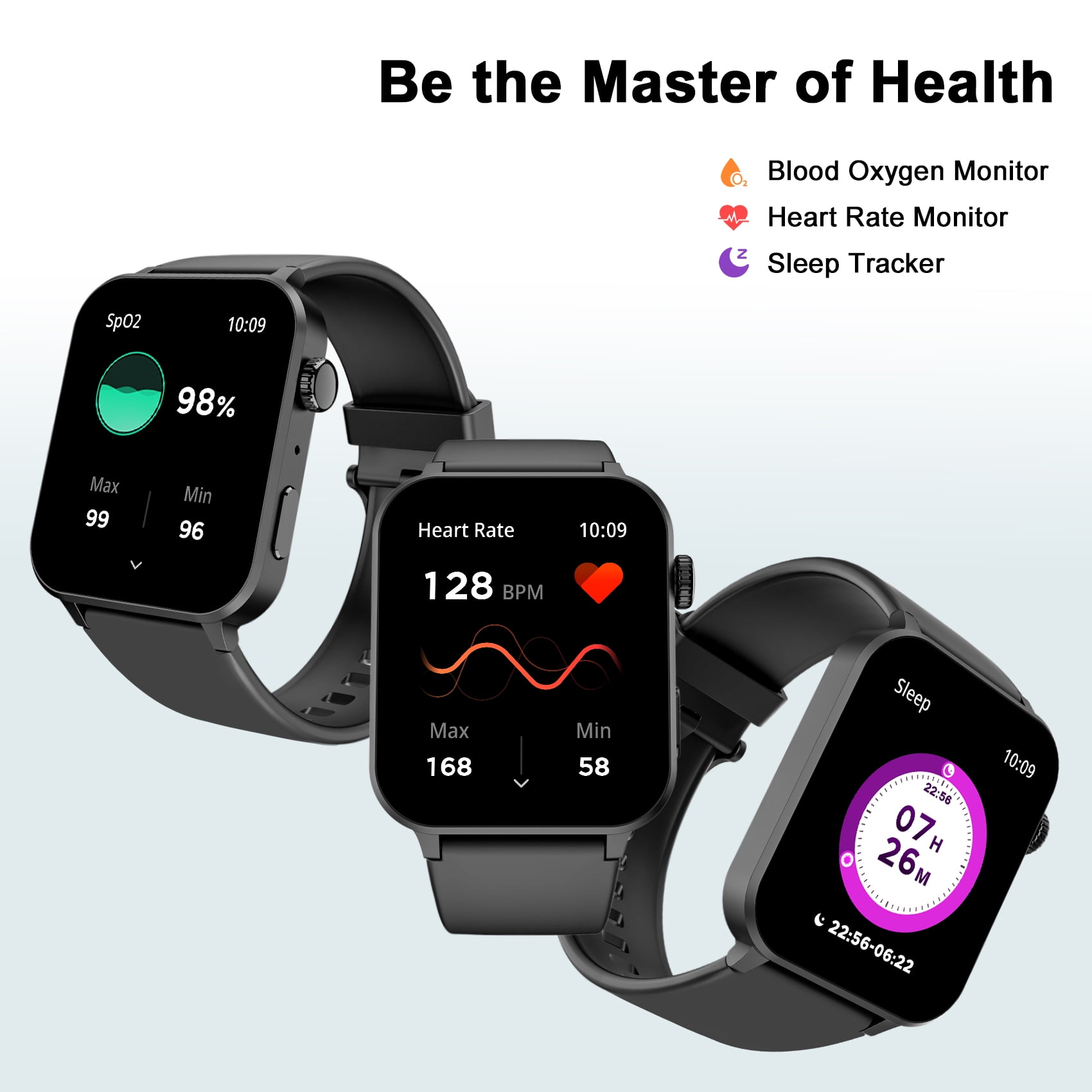 Blackview Smart Watch fits for Android iPhone,IP68 Waterproof,with Bluetooth Call(Answer/Make Calls) for Women Men 1.83" HD Screen Fitness Watch with AI Voice,Black