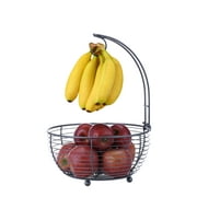 SunnyPoint Tabletop Wire Fruit Basket Bowl Stand with Banana Hanger. Gun Metal / Iron Gray