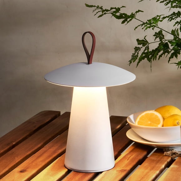 LampLust Lámpara de mesa con forma de seta para exteriores, 12 pulgadas, lámpara inalámbrica con forma de seta blanca, LED regulable, cable de carga USB, lámpara de mesa recargable resistente a la int