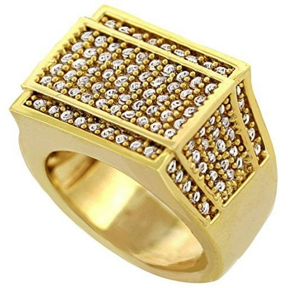 Men Brass Gold Tone Men's Hip Hop Micro Pave Rectangle Ring (8)