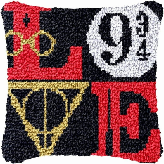 ShowNiceArt DIY Latch Hook Pillow Kit for Adults Throw Pillow Cover Home Decoration 43x43cm (Black and Red Love)