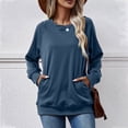 thumbnail image 2 of FAIWAD Women's Casual Round Neck Sweatshirts with Pockets Long Sleeve Solid Color Loose Pullovers Top, 2 of 5