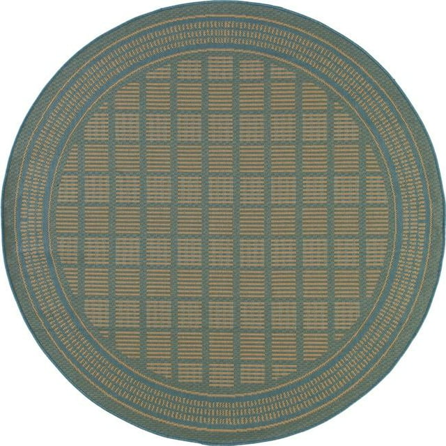 Art Carpet 29397 7 ft. Plymouth Collection Basket Flat Woven Indoor & Outdoor Round Area Rug, Blue