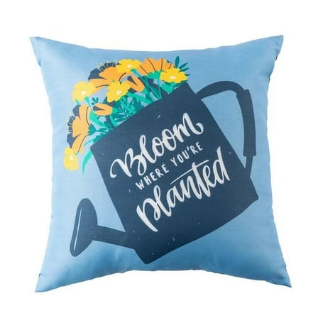 Bloom Watering Can Reversible Outdoor Throw Pillow 16 In Blue Novelty And Floral
