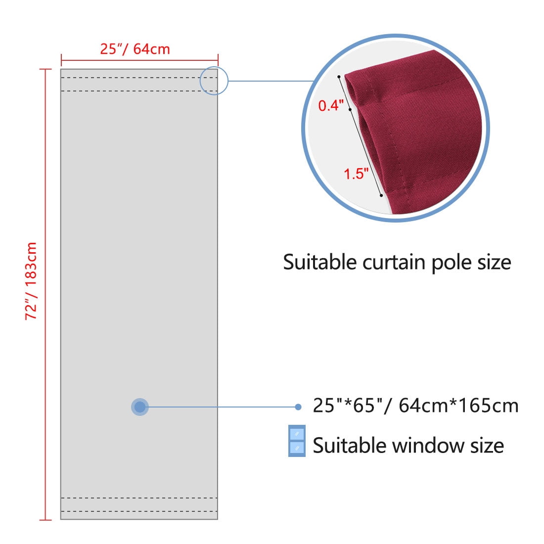 Unique Bargains 2-Pack Rod Pocket Door French Curtains Burgundy 25" x 72"