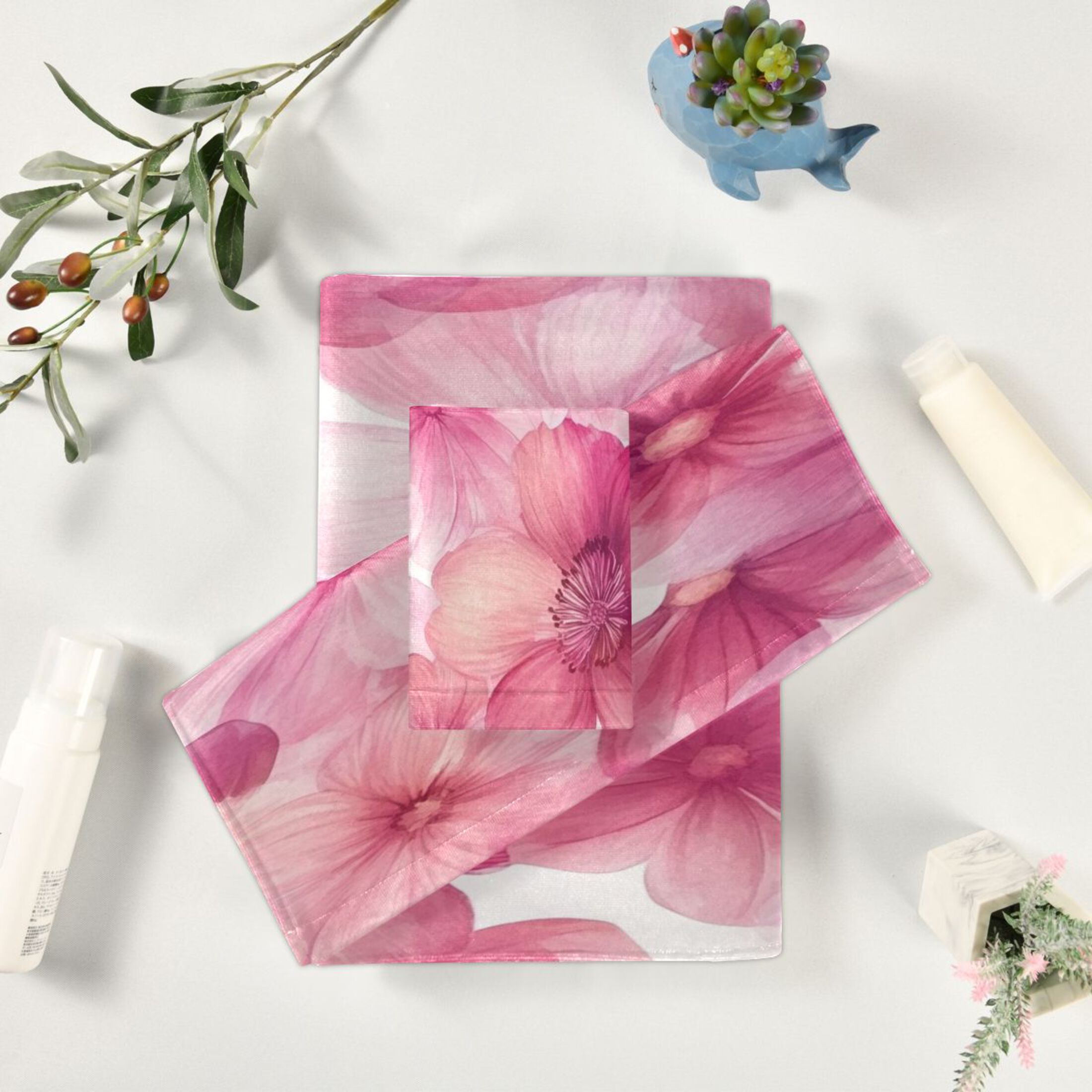 Three-Piece Towel Set Face Towel Towel Set Hand Towel Bath Towel Cotton Bath Towels Bath Towel Sets Hand Bath Towels Pink Flowers