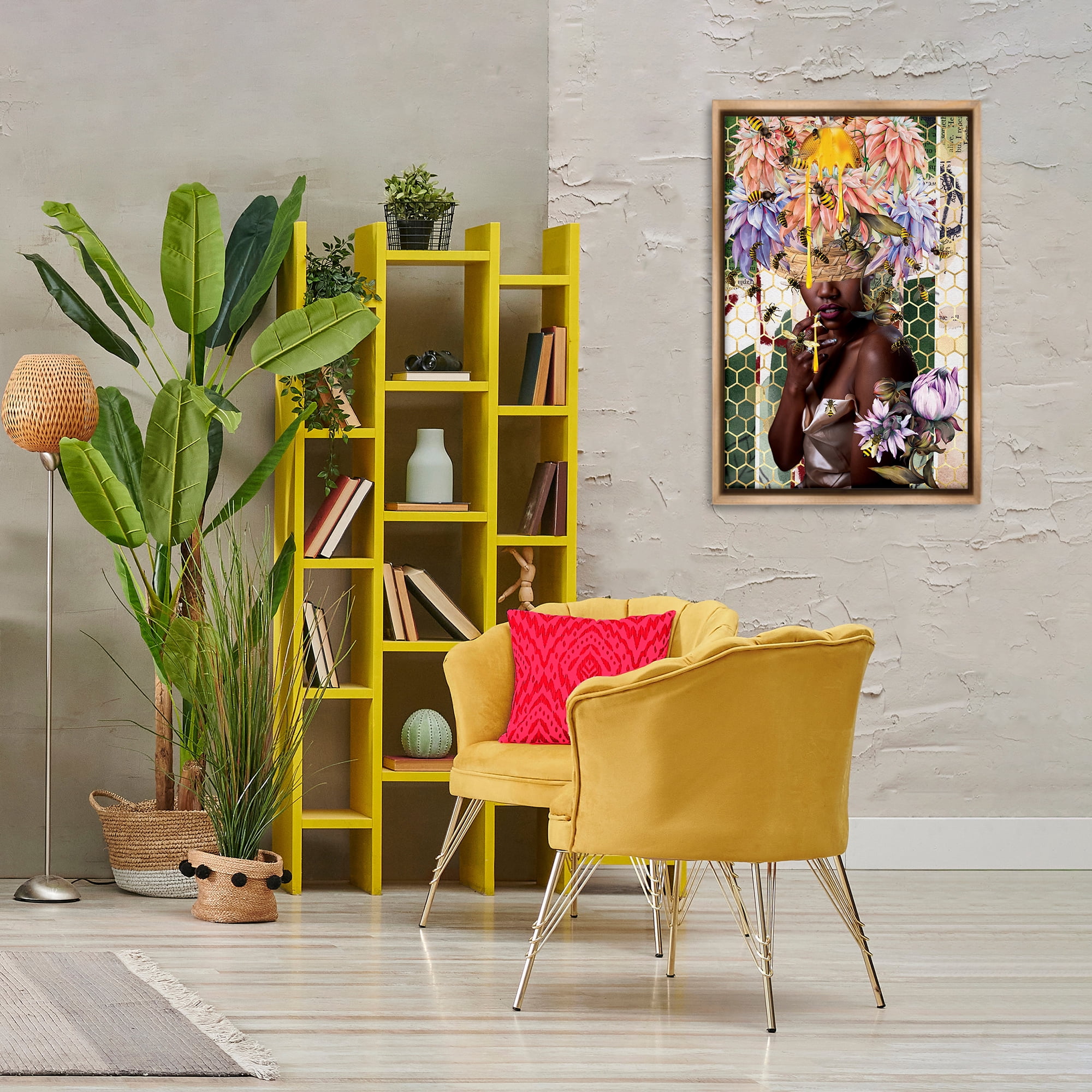 Stupell Industries Glam & Honeycomb Queen Bee Abstract Painting Brown Floater Framed Canvas Art Print Wall Art, 21 x 31