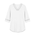 thumbnail image 7 of ClodeEU Women's V Neck Elbow Sleeve Blouse,Casual Loose Fit Solid Color Top White,Women's Plus M, 7 of 7