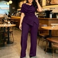 thumbnail image 5 of Cagogo Women Plus Size 2 Piece Set Casual Summer Cruise Outfits Loose Short Sleeve Crew Neck Tops Comfy Pants Matching Lounge Sets Tracksuits Travel Airport Clothes, Purple 5XL, 5 of 6