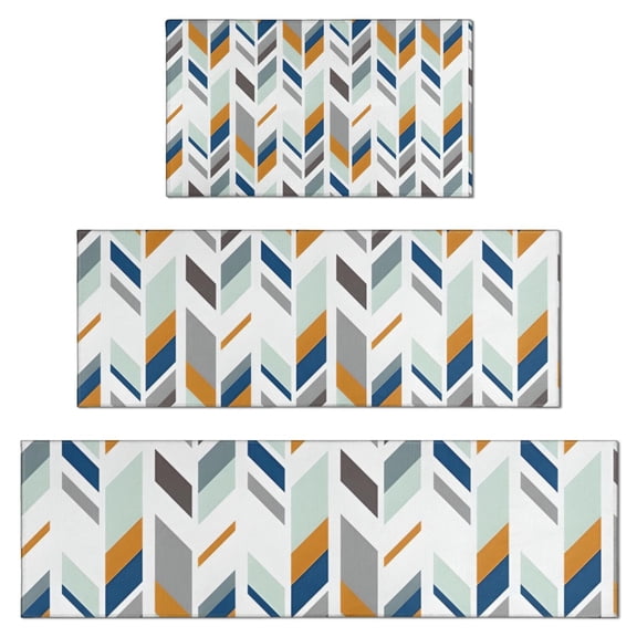 Multicolor Chevron Pattern Kitchen Rugs Sets Of 3,Kitchen Runner Rugs Non Skid Washable,Decorative Kitchen Floor Mats for Kitchen,Sink,Laundry,17"x30" 17"x47" 17"x59"