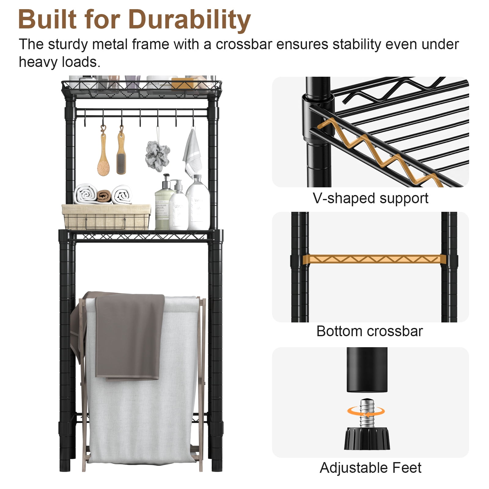2-Tier Mini Fridge Storage Shelf Mini Fridge & Microwave Stand, Adjustable Metal Organizer Storage Rack with 7Hooks, Multifunctional Bakers Rack Coffee Bar Table for Kitchen Office Dorms Bedroom