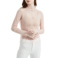 thumbnail image 3 of Womens Long Sleeve Mesh Layering Top Korean Elegant Embroidery Floral Lace Mock Neck Sheer See Through T-Shirts, 3 of 8