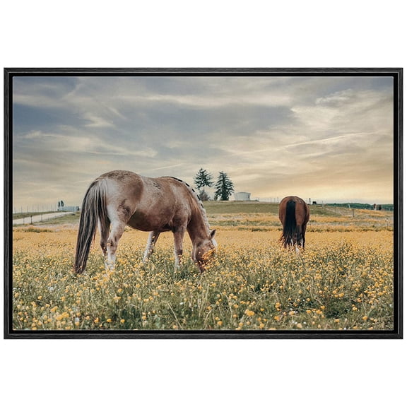 wall26 Framed Canvas Print Wall Art Montana Mountain Valley Horse Stallions Nature Animals Photography Realism Rustic Scenic Landscape Colorful for Living Room, Bedroom, Office - 24"x36" Bl