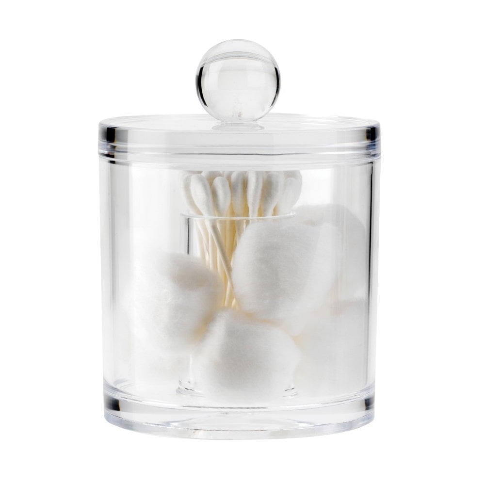Aqua Pearlized Glaze Cotton Ball Jar Q Tip Holder Ceramic Storage Fun Vanity New 