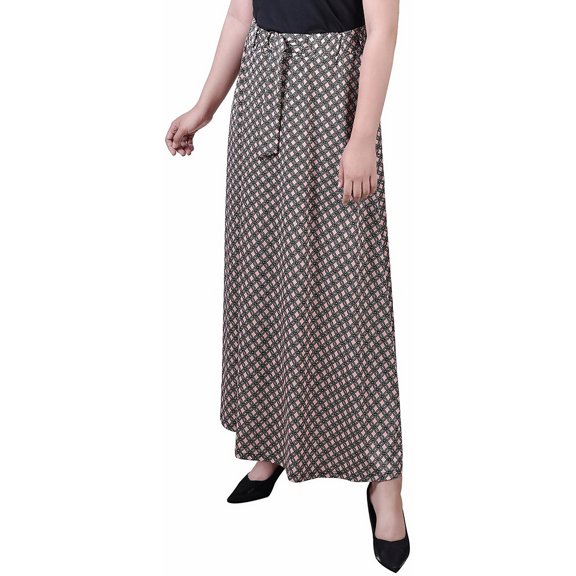 NY Collection Womens Petites Polka Dot Belted Maxi Skirt
