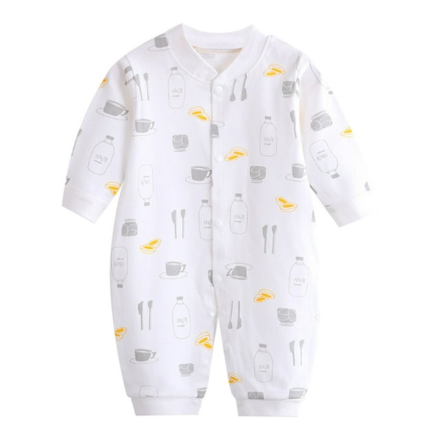 Posijego Baby Cotton Rompers Cartoon Printed Long Sleeve Footless One-Piece Infant Girls Boys Fall Winter Clothes