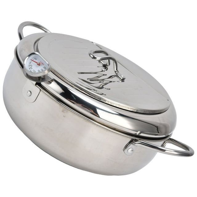 Cooking Fryer, Stainless Steel Portable Frying Pot Temperature Controllable with Lid for Picnic for Camping for Household