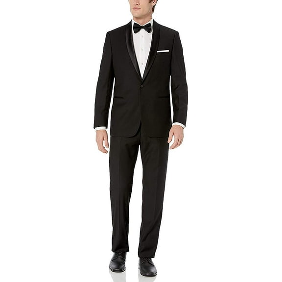 Adam Baker Men's Slim Fit One Button Satin Shawl Collar Tuxedo Suit Set - Colors