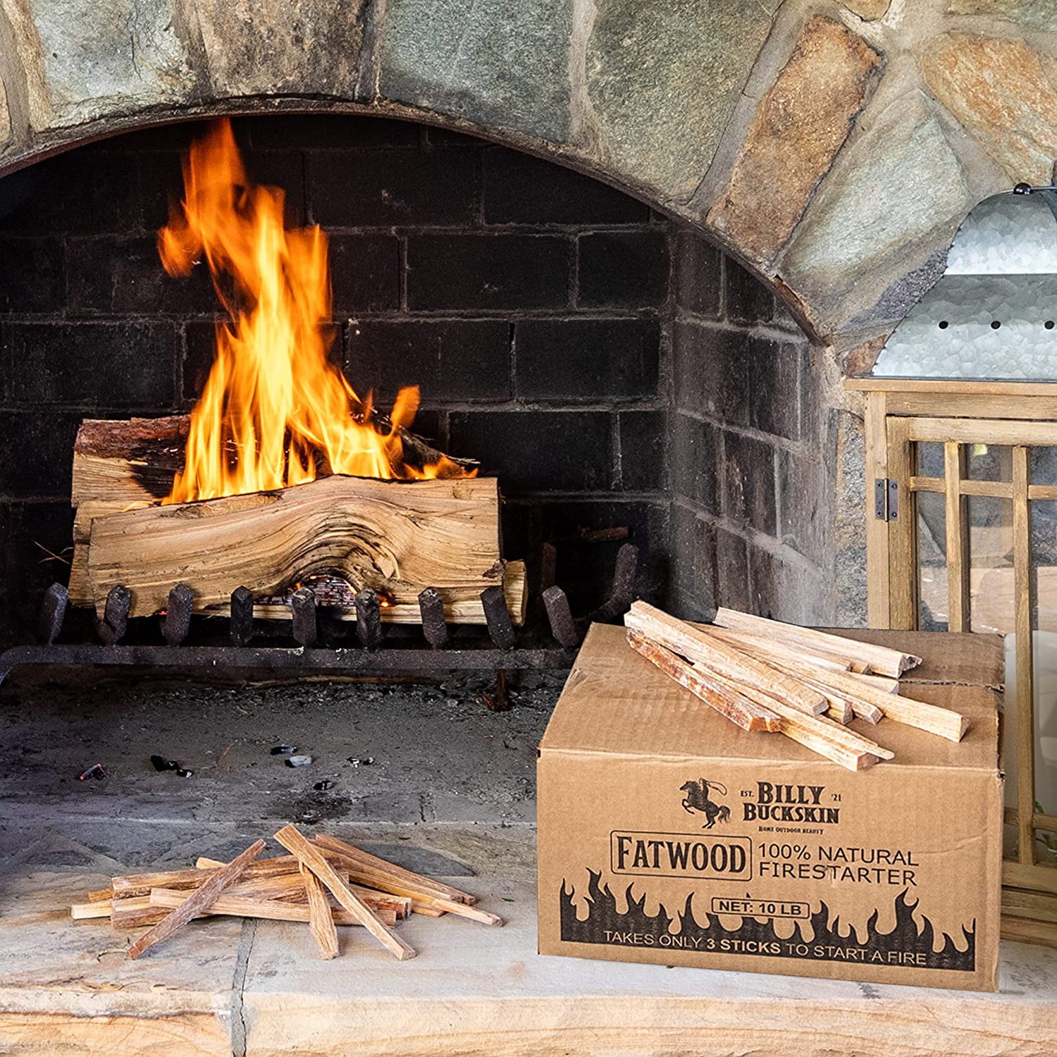 Billy Buckskin Fatwood Fire Starter Sticks, Easy & Safe Fire Starter, Start a Fire with Just 2 Sticks, Works in any Weather Conditions, 10 Pound Box