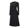 thumbnail image 5 of Seyurigaoka Women's Knit Midi Dress Long Puff Sleeve Solid Color Tie Back Dress, 5 of 8