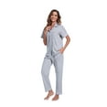 thumbnail image 3 of ANLIQI Women's 100% Cotton Pajama Set Button Down Short Sleeve Shirt and Long Pants Sleepwear Soft ladies Lounge Sets(Grey, S), 3 of 7