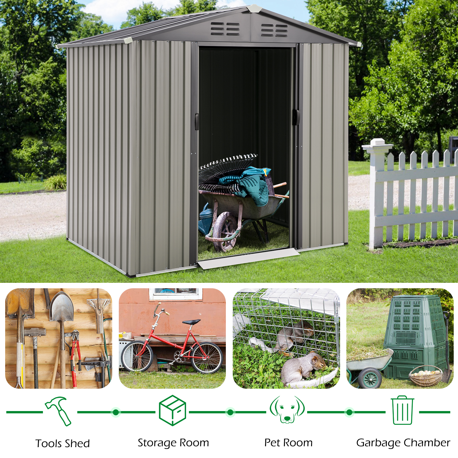 AECOJOY 6 x 4 ft. Outdoor Metal Storage Shed with Sliding Door - image 5 of 10