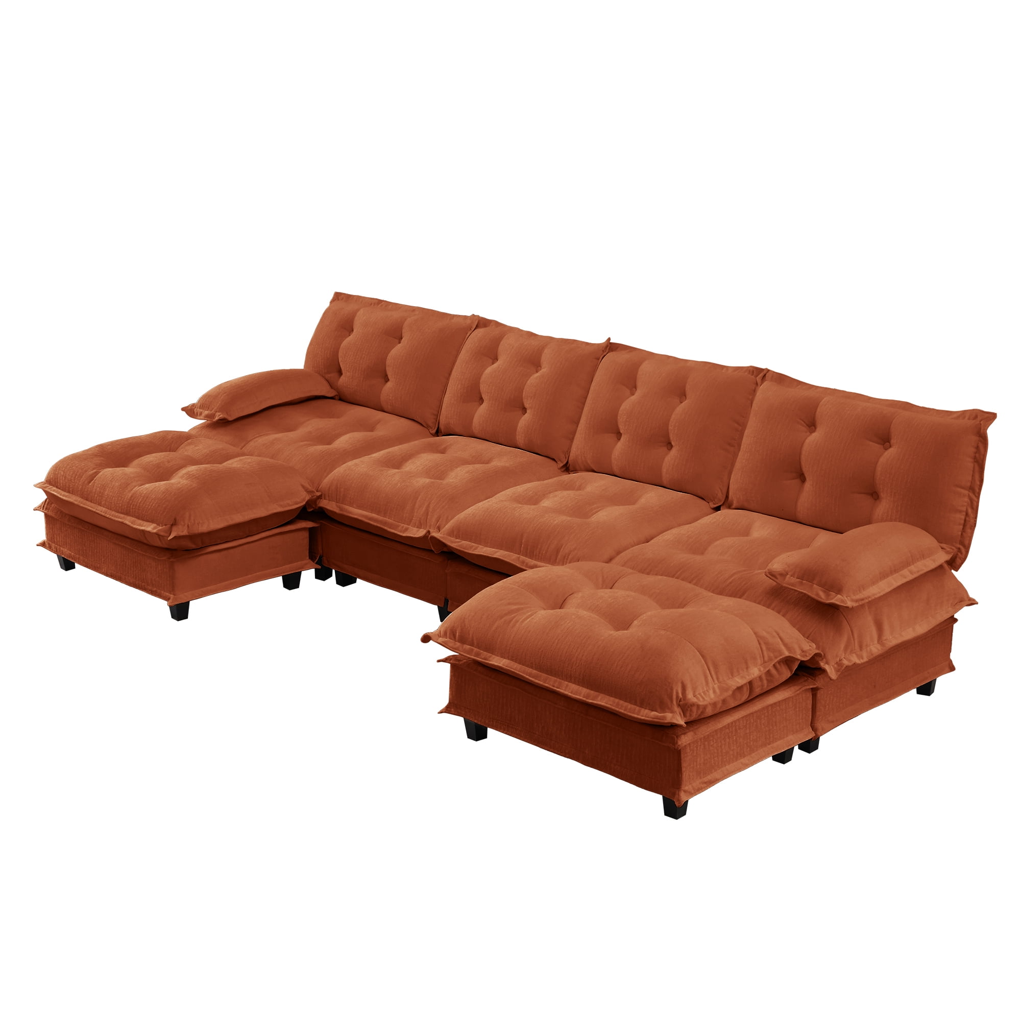 AISWORD 138" U-Shaped Modular Sectional Cloud Sofa with 2 Ottomans, Chenille Fabric Deep Seat Couch with Lattice Decored Cushions