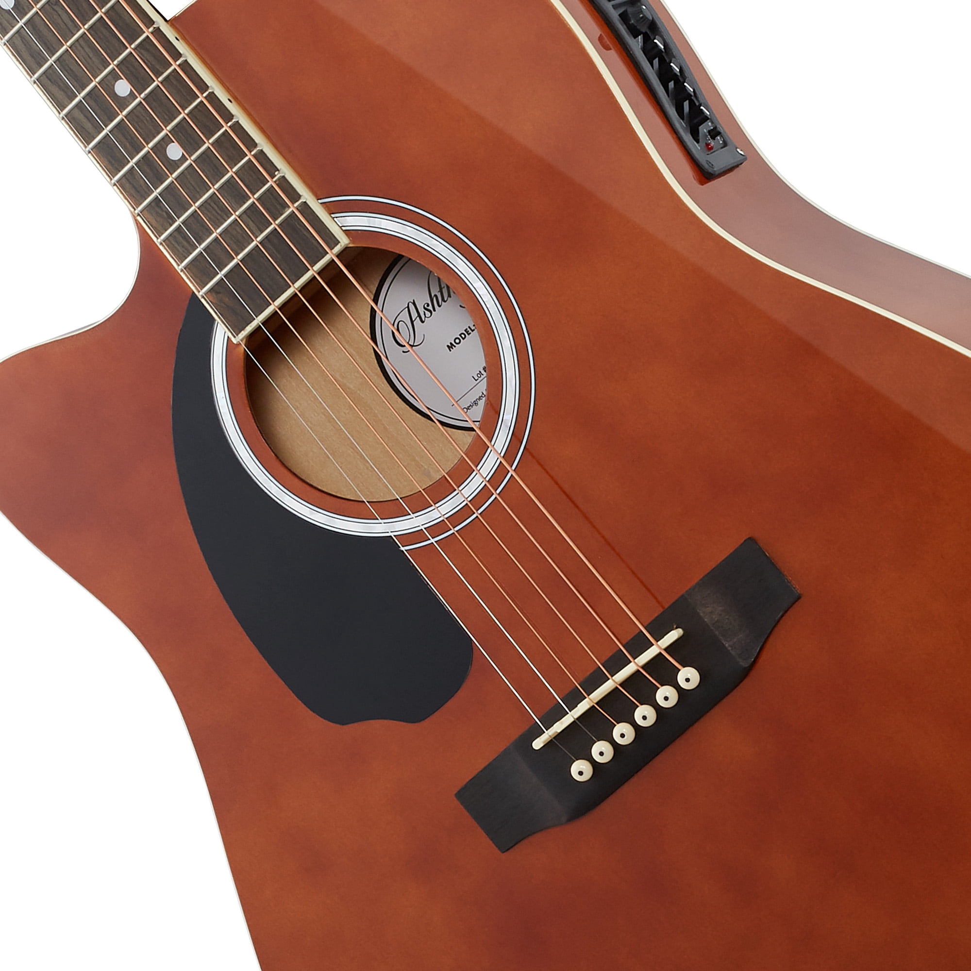 Ashthorpe Left-Handed Full-Size Cutaway Dreadnought Acoustic Electric Guitar Package, Brown