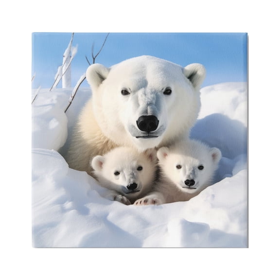Stupell Industries Peeking Polar Bear & Cubs Animals & Insects Photography Gallery Wrapped Canvas Art Print Wall Art, 17 x 17