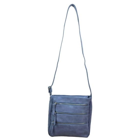 Zzfab Triple Zipper Locking Faux Leather Crossbody Bag Blue