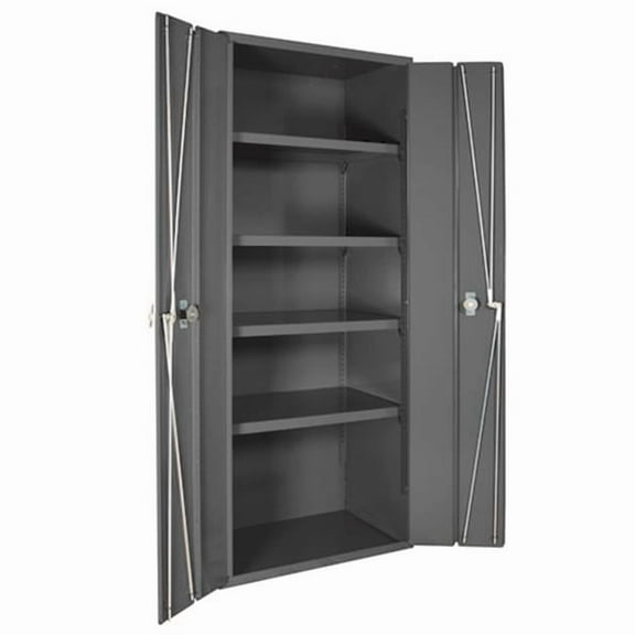 14 Gauge Bi Fold Door Style Lockable Shelf Cabinet with 4 Adjustable Shelves, Gray - 36 in.