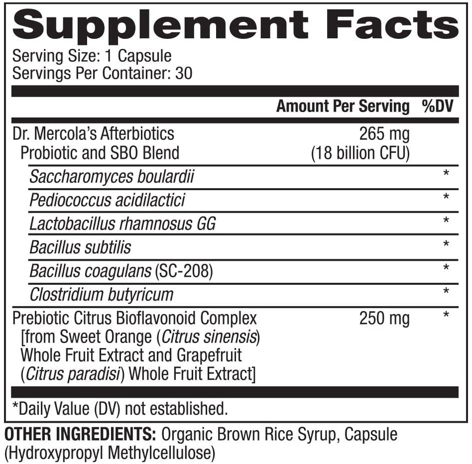 Dr. Mercola Complete Afterbiotics Dietary Supplement (18 Billion CFU), 30 Capsules (30 Servings)
